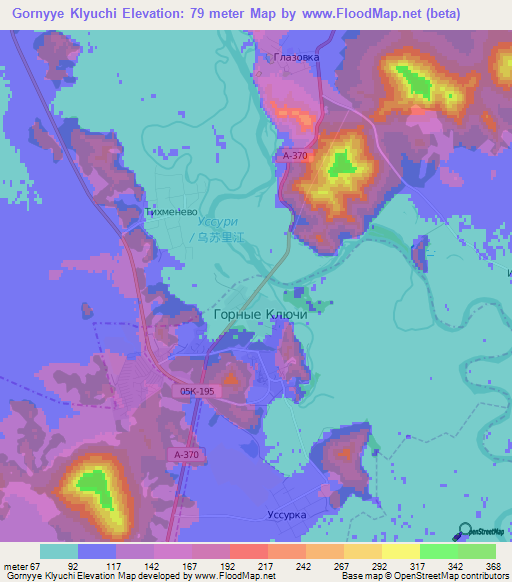 Gornyye Klyuchi,Russia Elevation Map