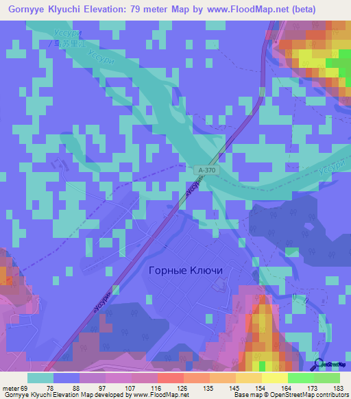 Gornyye Klyuchi,Russia Elevation Map