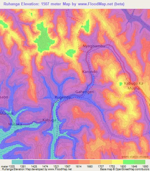 Ruhanga,Rwanda Elevation Map