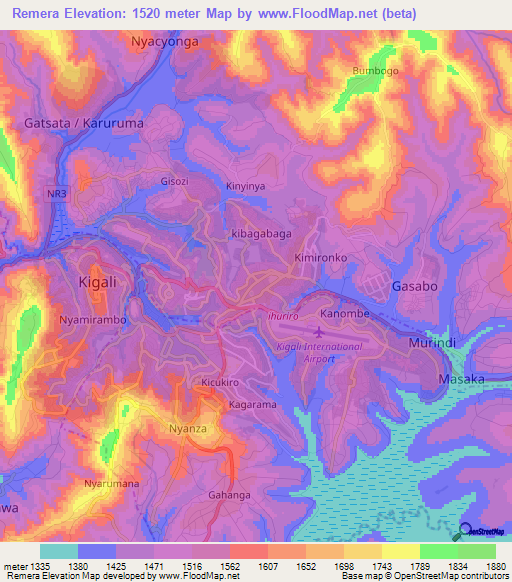 Remera,Rwanda Elevation Map