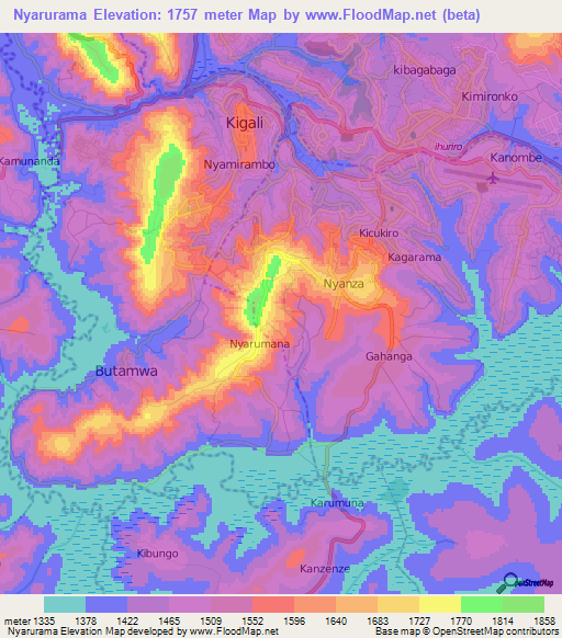 Nyarurama,Rwanda Elevation Map