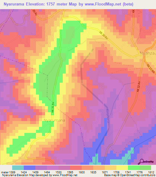 Nyarurama,Rwanda Elevation Map