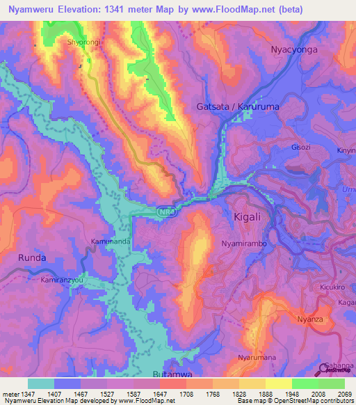 Nyamweru,Rwanda Elevation Map