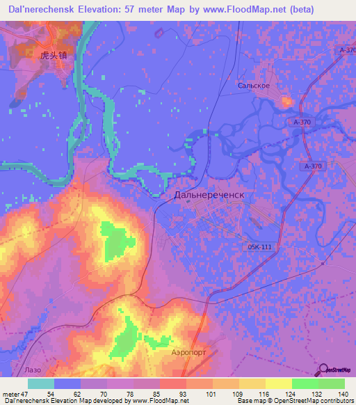 Dal'nerechensk,Russia Elevation Map