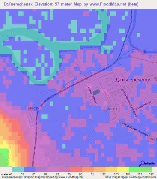 Dal'nerechensk,Russia Elevation Map