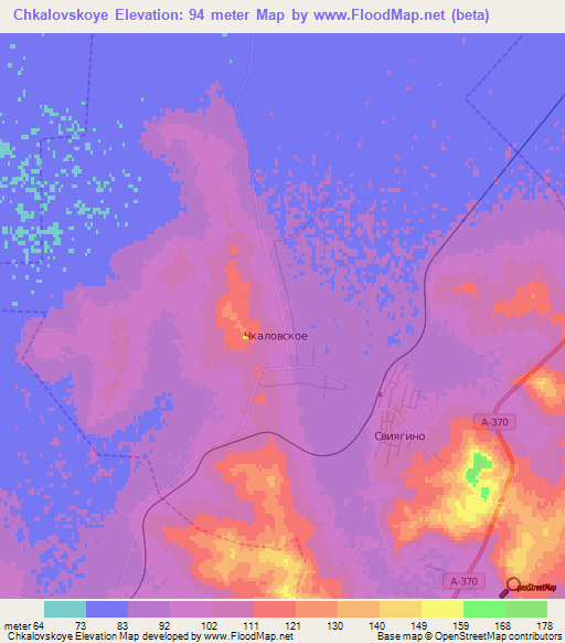 Chkalovskoye,Russia Elevation Map