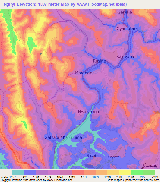 Ngiryi,Rwanda Elevation Map