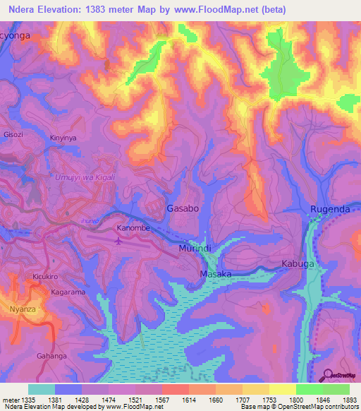 Ndera,Rwanda Elevation Map