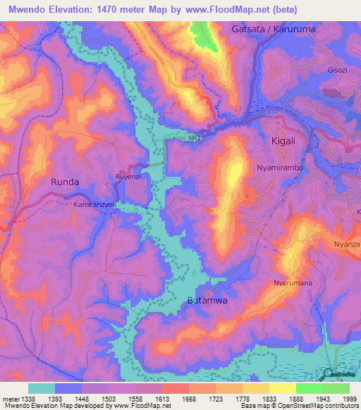 Mwendo,Rwanda Elevation Map