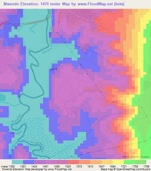 Mwendo,Rwanda Elevation Map