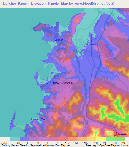 Bol'shoy Kamen',Russia Elevation Map