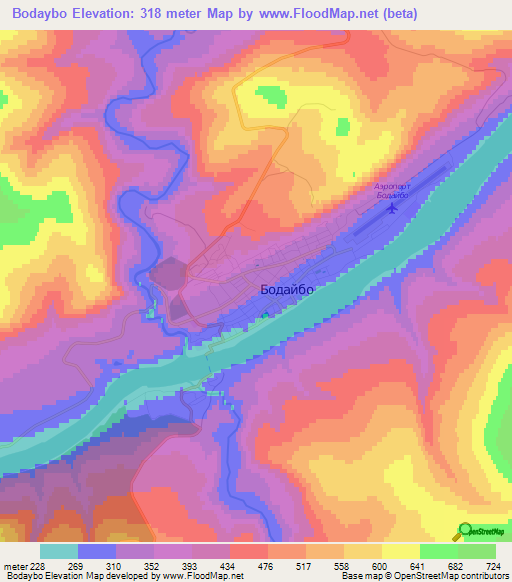 Bodaybo,Russia Elevation Map