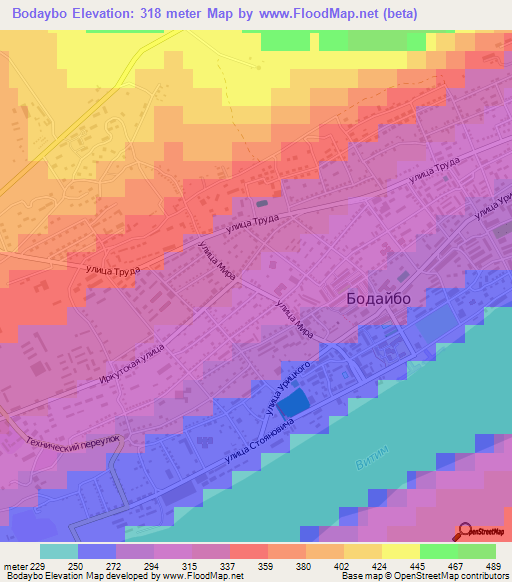 Bodaybo,Russia Elevation Map