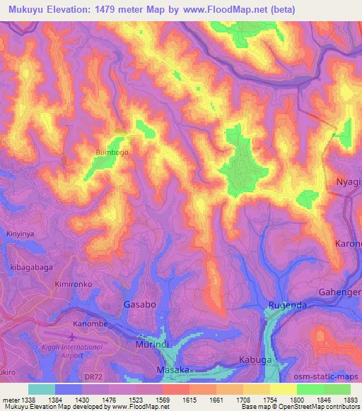 Mukuyu,Rwanda Elevation Map