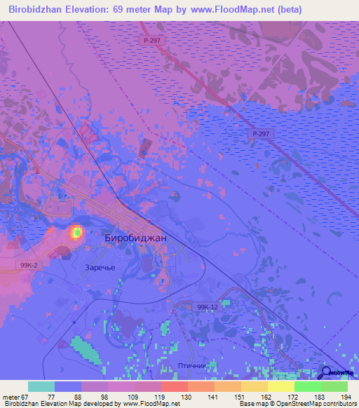 Birobidzhan,Russia Elevation Map