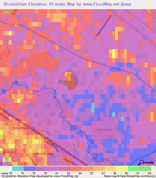 Birobidzhan,Russia Elevation Map