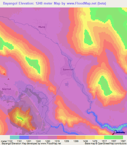 Bayangol,Russia Elevation Map