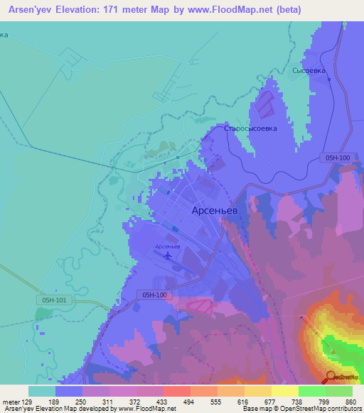 Arsen'yev,Russia Elevation Map