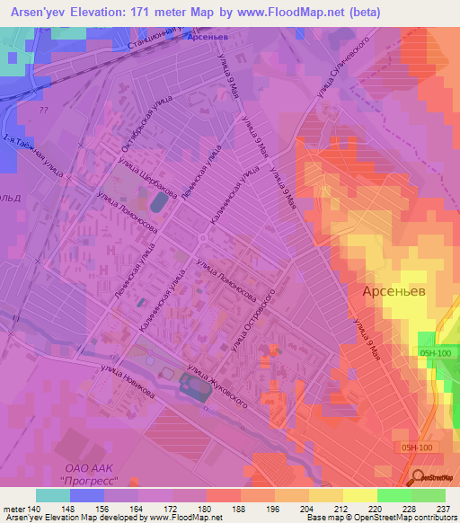 Arsen'yev,Russia Elevation Map