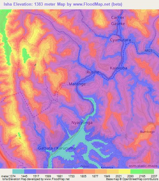 Isha,Rwanda Elevation Map