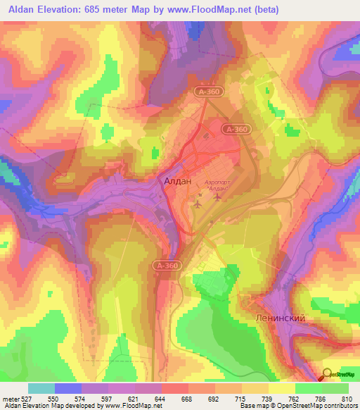 Aldan,Russia Elevation Map