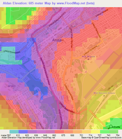 Aldan,Russia Elevation Map