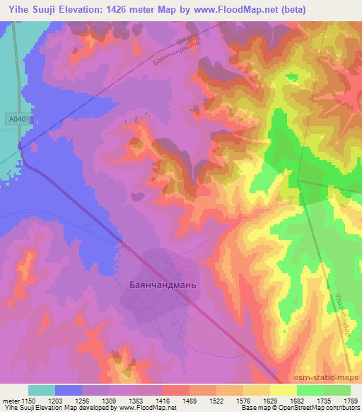 Yihe Suuji,Mongolia Elevation Map