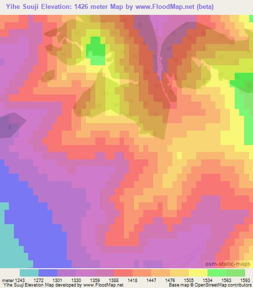 Yihe Suuji,Mongolia Elevation Map