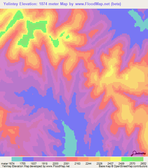 Yelintey,Mongolia Elevation Map