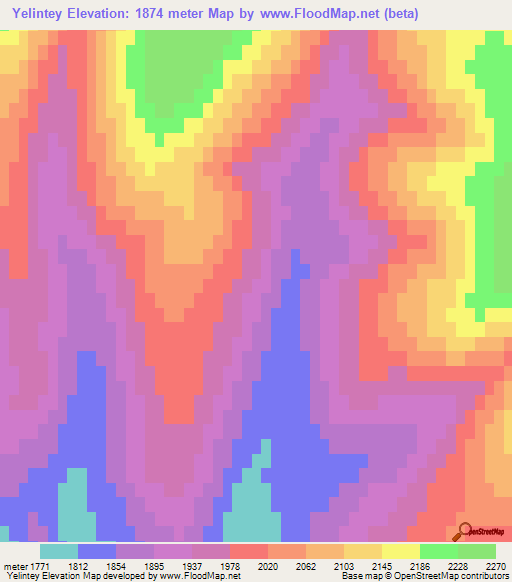 Yelintey,Mongolia Elevation Map