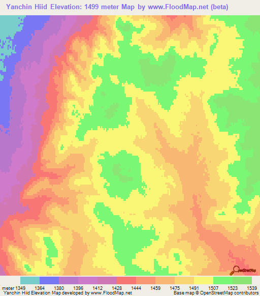 Yanchin Hiid,Mongolia Elevation Map