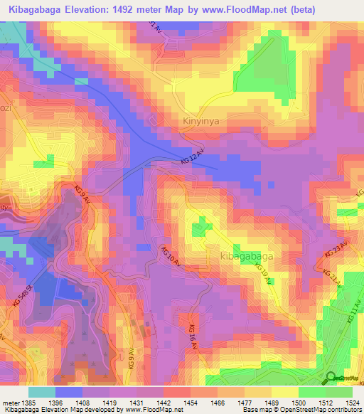 Kibagabaga,Rwanda Elevation Map