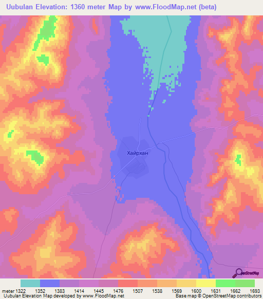 Uubulan,Mongolia Elevation Map