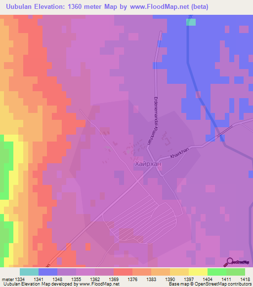 Uubulan,Mongolia Elevation Map