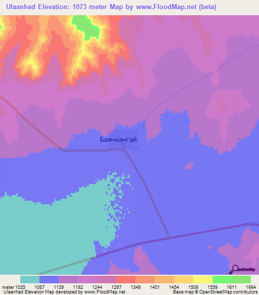 Ulaanhad,Mongolia Elevation Map