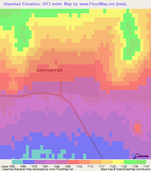 Ulaanhad,Mongolia Elevation Map