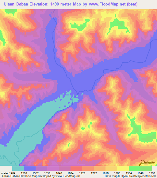 Ulaan Dabaa,Mongolia Elevation Map