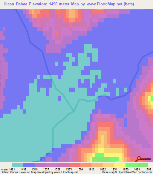 Ulaan Dabaa,Mongolia Elevation Map