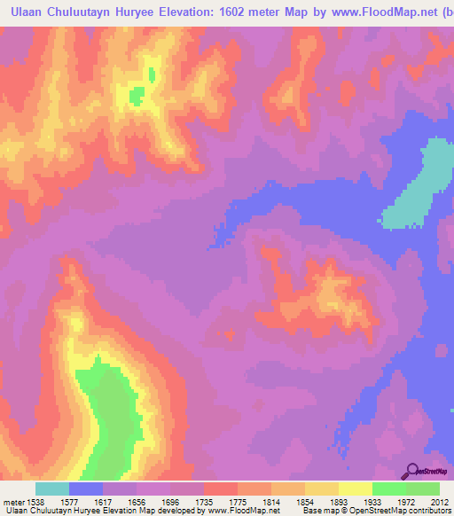 Ulaan Chuluutayn Huryee,Mongolia Elevation Map