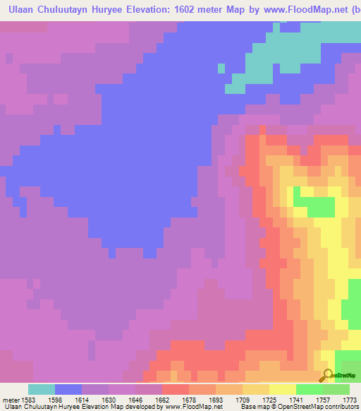 Ulaan Chuluutayn Huryee,Mongolia Elevation Map