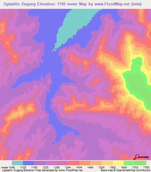 Ugtaaliin Dugang,Mongolia Elevation Map