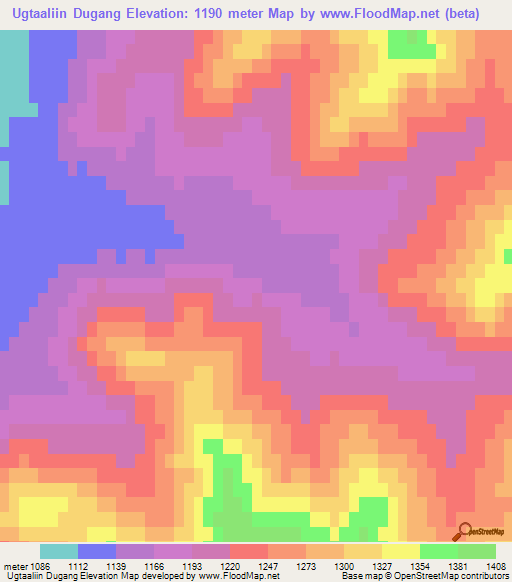 Ugtaaliin Dugang,Mongolia Elevation Map