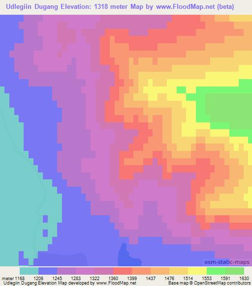 Udlegiin Dugang,Mongolia Elevation Map