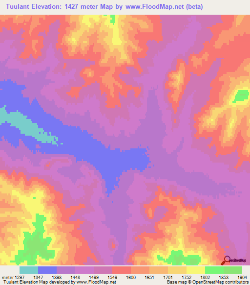 Tuulant,Mongolia Elevation Map