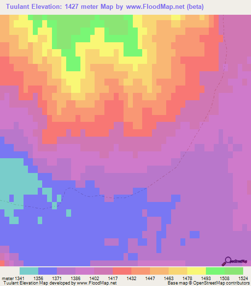 Tuulant,Mongolia Elevation Map