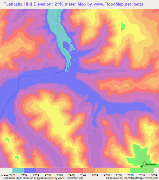 Tushaalta Hiid,Mongolia Elevation Map