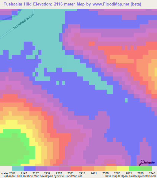 Tushaalta Hiid,Mongolia Elevation Map