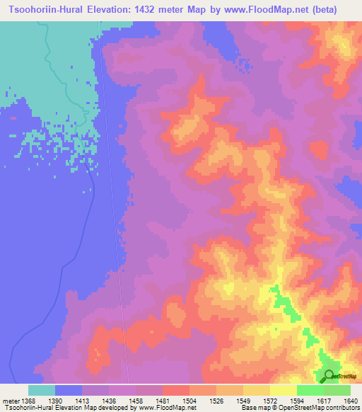 Tsoohoriin-Hural,Mongolia Elevation Map