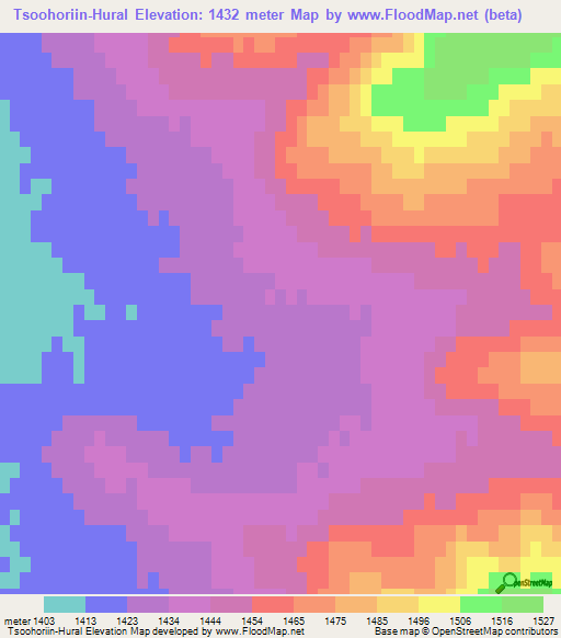 Tsoohoriin-Hural,Mongolia Elevation Map