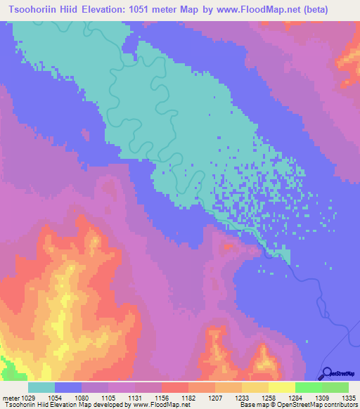 Tsoohoriin Hiid,Mongolia Elevation Map